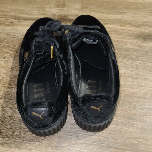 Puma X Fenty By Rihanna women 7.5 Creeper Black Velvet Wedge Shoes Sneaker - Picture 3 of 8